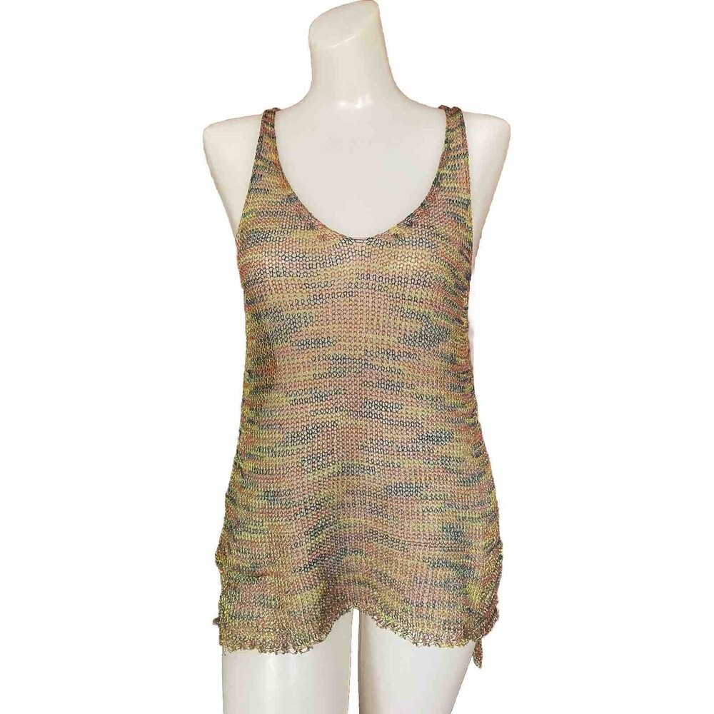 NWT Paradis Miss Boho Crochet Cover Up Tunic Tank Camo Green Purple Pink L / XL